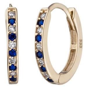 Creolen oval 333 Gold Gelbgold 20 Zirkonia blau wei� Ohrringe