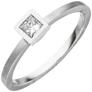 Damen Ring 950 Platin matt 1 Diamant Princess-Schliff 0,20ct. Größe 54