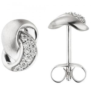 Ohrstecker 585 Gold Wei�gold teil matt 18 Diamanten Brillanten Ohrringe