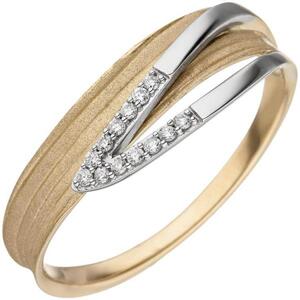 Damen Ring Gelbgold Wei�gold bicolor matt Diamanten (Gr��e: 54)