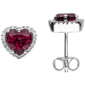 Ohrstecker Herzen 585 Gold Wei�gold 2 Rhodolithe 48 Diamanten Brillanten