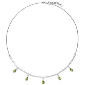 Collier Halskette 585 Gold Wei�gold 5 Peridote gr�n 44 cm Kette