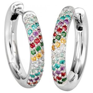 Creolen 585 Gold Wei�gold 74 bunte Diamanten Brillanten