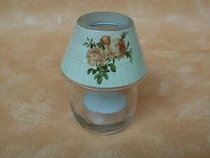 Glaslampe fr Teelichter mit Rosen Dekor, 9 cm