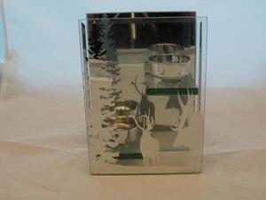 Doppel-Teelichthalter Winter aus Glas, 18 cm hoch