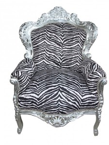 Casa Padrino Barock Sessel King Zebra / Silber - Antik Stil Mbel