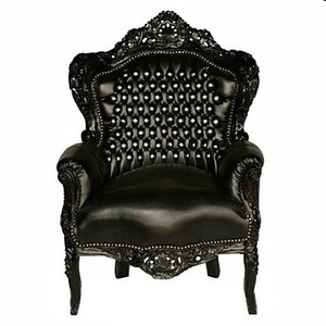 Casa Padrino Barock Sessel King Schwarz / Schwarz Lederoptik mit Glitzersteinen - Luxus Barock Sessel