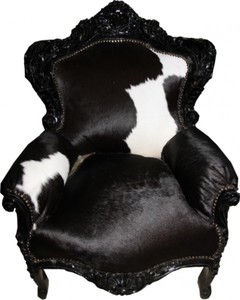 Casa Padrino Barock Sessel King Kuhfell / Schwarz 85 x 85 x H. 120 cm - Barock Mbel