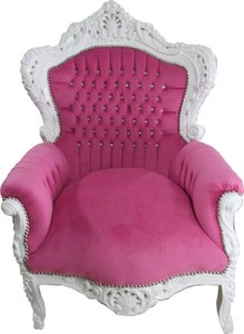 Casa Padrino Barock Sessel Rosa / Wei� mit Glitzersteinen 85 x 85 x H. 120 cm - Luxus Barock Sessel