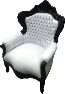 Casa Padrino Barock Sessel King wei� / schwarz in Lederoptik 85 x 85 x H. 120 cm