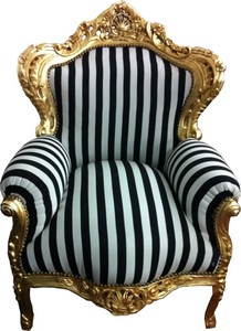 Casa Padrino Barock Sessel King gold mit schwarz-weißen Streifen 85 x 85 x H. 120 Streifen gestreift