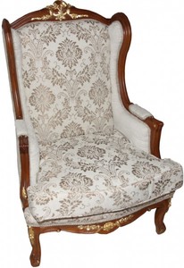 Casa Padrino Barock Salon Wohnzimmer Ohrensessel Creme / Braun / Gold Mod2 - Limited Edition