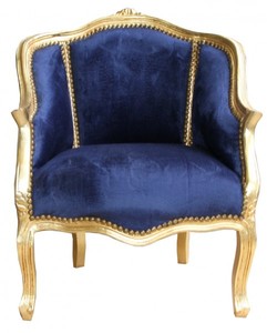 Casa Padrino Barock Damen Antik Stil Salon Sessel Royalblau / Gold  - Luxus Barock Wohnzimmermbel