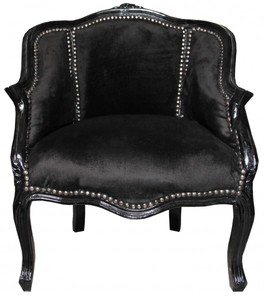 Casa Padrino Barock Damen Salon Sessel Schwarz / Schwarz  63 x 53 x H. 80 cm - Antik Stil Sessel
