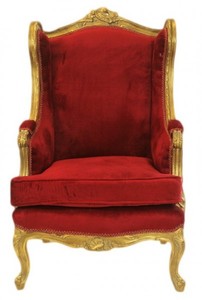 Casa Padrino Barock Lounge Thron Sessel Bordeaux Rot / Gold - Antik Stil Ohrensessel 