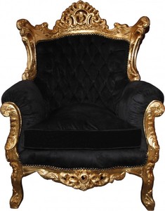 Casa Padrino Antik Stil Sessel Al Capone Mod 3 Schwarz / Gold 85 x 65 x H. 127 cm - Barock Sessel