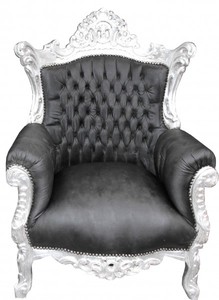 Casa Padrino Barock Sessel Al Capone Schwarz Lederoptik / Silber 90 x 80 x H. 128 cm - Limited Edition