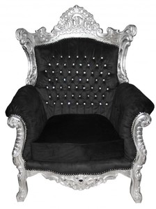 Casa Padrino Barock Sessel Al Capone Mod2 Schwarz / Silber mit Glitzersteinen 90 x 80 x H. 128 cm - Limited Edition