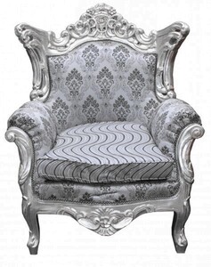 Casa Padrino Barock Sessel Al Capone Mod2 Grau Muster / Silber 85 x 65 x H. 127 cm - M�bel im Antik Stil