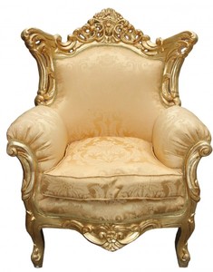 Casa Padrino Antik Stil Wohnzimmer Barock Sessel Al Capone Mod  Gold Blumen Muster / Gold - Edel & Prunkvoll