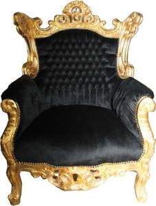 Casa Padrino Barock Sessel Al Capone Schwarz / Gold 90 x 80 x H. 120 cm - Antik Stil M�bel