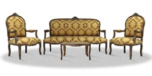 Casa Padrino Antik Stil Salon Set mit Sitzbank 2 Stühlen und Tisch - Barock Möbel Set