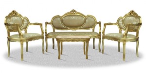 Casa Padrino Barock Salon Set mit Sitzbank 2 Sthlen und Tisch - Hotel Mbel im Antik Stil