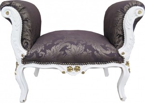 Casa Padrino Barock Schemel Hocker Schwarz Muster / Wei� / Gold - Sitzbank M�bel Bank