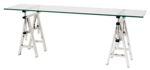 Casa Padrino Edelstahl Konsolentisch mit Glasplatte 200 x 50 x H. 66-78 cm - Luxus Wohnzimmerm�bel