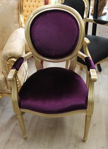 Barock Luxus Esszimmer Stuhl mit Armlehnen Lila / Gold