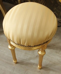 Barock Sitzhocker - Rundhocker Gold Creme Streifen / Gold