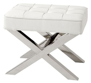 Casa Padrino Luxus Hocker in silber mit wei�er Lederoptik 60 x 46 x H. 51,5 cm - Designerm�bel 