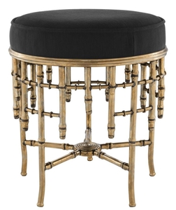 Casa Padrino Designer Hocker Vintage Messing / Schwarz 45,5 x H. 50 cm - Luxus Rundhocker