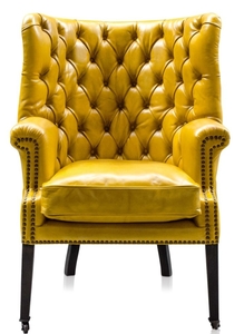 Casa Padrino Luxus Echtleder Sessel Gelb / Schwarz 84 x 85 x H. 112 cm - Luxus Hotel Mbel