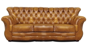 Casa Padrino Luxus Chesterfield Echtleder 3er Sofa Braun 200 x 85 x H. 90 cm - Echtleder M�bel