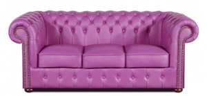 Casa Padrino Echtleder 3er Sofa Violett 200 x 90 x H. 78 cm - Luxus Chesterfield Mbel