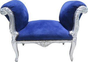 Casa Padrino Barock Schemel Hocker Royal Blau / Silber - Sitzbank - M�bel Antik Stil