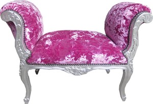 Casa Padrino Barock Schemel Hocker Pink Velour / Silber - Sitzbank - M�bel Antik Stil