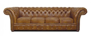 Casa Padrino Chesterfield Echtleder 4er Sofa braun 255 x 90 x H. 78 cm - Luxus Wohnzimmerm�bel