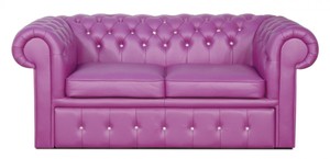 Casa Padrino Echtleder 2er Sofa in violett mit Swarowski Kristallsteinen 180 x 100 x H. 78 cm - Luxus Chesterfield Schlafsofa