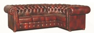 Casa Padrino Chesterfield Echtleder Ecksofa Weinrot 260 x 160 x H. 78 cm - Luxus Wohnzimmerm�bel