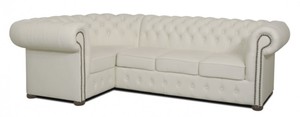 Casa Padrino Chesterfield Echtleder Ecksofa Wei� 260 x 160 x H. 78 cm - Luxus Wohnzimmerm�bel