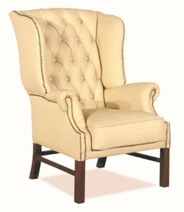 Casa Padrino Chesterfield Echtleder Ohrensessel Creme 80 x 80 x H. 110 cm - Luxus Sessel