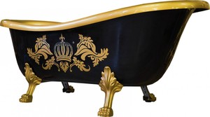 Pomps by Casa Padrino Luxus Badewanne Deluxe freistehend von Harald Glckler Schwarz / Gold / Schwarz 1470mm mit goldfarbenen Lwenfssen