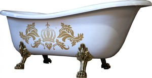 Pompöös by Casa Padrino Luxus Badewanne Deluxe freistehend von Harald Glööckler Weiß / Gold / Weiß 1560mm mit goldfarbenen Löwenfüssen