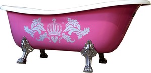Pomp��s by Casa Padrino Luxus Badewanne Deluxe freistehend von Harald Gl��ckler Pink / Silber / Wei� 1470mm mit silberfarbenen L�wenf�ssen