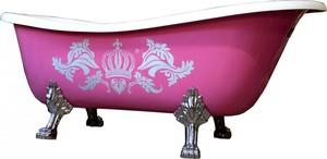 Pompöös by Casa Padrino Luxus Badewanne Deluxe freistehend von Harald Glööckler Pink / Silber / Weiß 1695mm mit silberfarbenen Löwenfüssen