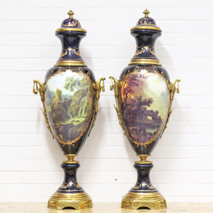 Casa Padrino Deko Vasen Lila / Gold 30 x H. 100 cm - Barockstil Porzellan Vasen Set