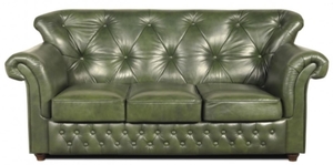 Casa Padrino Chesterfield Echtleder 3er Sofa in gr�n mit dunkelbraunen F��en 200 x 80 x H. 85 cm - Luxus Qualit�t