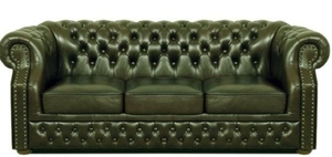 Casa Padrino Luxus Echtleder 3er Sofa Dunkelgr�n 210 x 90 x H. 80 cm - Chesterfield Sofa